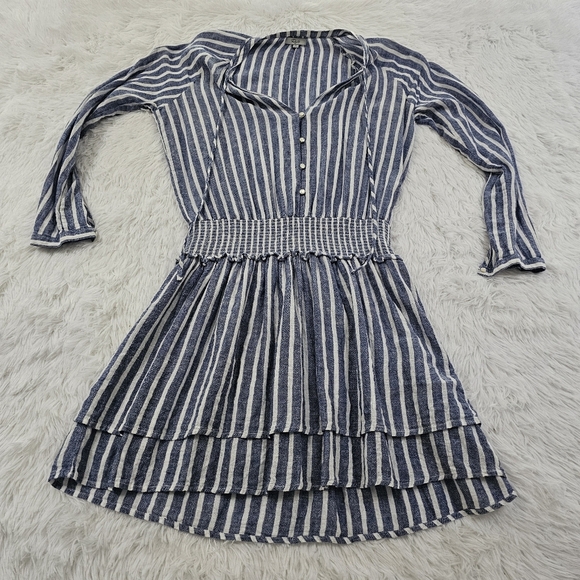Rails Size S Jasmine Mini Dress Tie-Neck Smocked-Waist Azure Striped Lin… - Picture 10 of 16